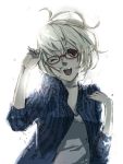  glasses open_mouth original red-framed_glasses ryusui sleeves_pushed_up solo white_hair wink 