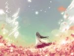  artist_request flower flower_field from_behind inuyasha japanese_clothes kikyou_(inuyasha) long_hair miko mrsybarite pale_color pale_colors sky solo star 