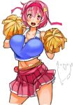  1girl bare_shoulders blush breasts cheerleader cleavage hair_intakes hairband heart heart-shaped_pupils komeiji_satori navel older open_mouth pink_eyes pink_hair pink_skirt pleated_skirt pom_poms sachito short_hair simple_background skirt sleeveless solo symbol-shaped_pupils third_eye touhou white_background 
