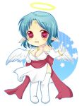  angel_wings bindi blue_hair blush boots breasts chibi filia_(star_ocean_2) gloves large_breasts mongcocoa pointy_ears red_eyes short_hair smile solo star_ocean star_ocean_the_second_story thigh-highs thigh_boots thighhighs white_gloves white_legwear wings 