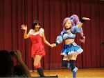  2girls animegao aono_miki blue_eyes breasts cleavage costume cure_berry dress drill_hair fresh_precure! multiple_girls photo precure pretty_cure purple_hair skirt stage taiwan 