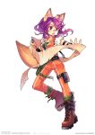  belt boots fox_(trickster) fox_ears fox_tail glasses holster knife multiple_tails open_clothes open_jacket open_mouth pants purple_eyes purple_hair scroll sheath sheathed solo tail thigh_holster trickster violet_eyes 