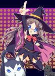  brown_hair cape dog ebisuke halloween hat little_busters!! long_hair noumi_kudryavka pointing strelka thigh-highs thighhighs witch_hat 