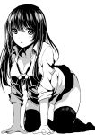  attsun_(atsushi_jb) black_hair breasts cleavage long_hair monochrome original simple_background sleeves_rolled_up solo thigh-highs thighhighs 