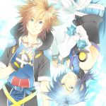  aqua_(kingdom_hearts) bare_shoulders blue_eyes blue_hair brown_hair detached_sleeves fingerless_gloves gloves jewelry kingdom_hearts kingdom_hearts_birth_by_sleep necklace short_hair sora_(kingdom_hearts) vanitassora 