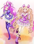  :d blonde_hair blue_legwear boots bow brooch choker cure_beat cure_humming curegolgom dress frills gathers hair_ornament hair_ribbon hairpin happy heart hummy_(suite_precure) jewelry kurokawa_ellen leg_warmers long_hair magical_girl multiple_girls open_mouth original personification pink_eyes precure puffy_sleeves purple_hair ribbon ruffles siren_(suite_precure) smile standing_on_one_leg suite_precure thigh-highs thigh_boots thighhighs what_if wrist_cuffs yellow_eyes 