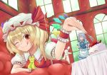  :q ;q apron ascot blonde_hair blush braid cake closed_eyes eyes_closed flandre_scarlet food footwear fork fruit grey_hair hands_on_hips hat hat_ribbon hero_rice highres holding holding_fork izayoi_sakuya lying maid maid_headdress multiple_girls on_stomach red_eyes ribbon saucer short_hair smile socks strawberry sweets tongue tongue_out touhou twin_braids window wings wink wrist_cuffs 