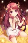  artist_request bandaid barefoot bat_wings bow demon_girl demon_tail demon_wings dress finger_to_mouth flower frills gilse hair_ornament holding_own_tail horns laevateinn long_hair lowres petals pink_eyes pink_hair pointy_ears ribbon ruffles sitting solo succubus sword_girls tail tail_grab tail_hold transparent wariza wings 