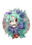  1girl animal_ears bow chibi feathered_wings feathers green_hair hair_bow harpy monster_girl morgan_(shinrabanshou) navel red_eyes reku shinrabanshou solo wings 