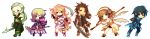  ahoge alvin_(tales_of_xillia) bike_shorts black_eyes blonde_hair boots bow braid brown_eyes brown_hair chibi clenched_hands coat cravat creature dress dual_wielding elise_lutas elise_lutus fist frills gloves green_eyes green_hair gun hair_ribbon hairband highres jude_mathis leia_roland long_hair melka_(elyss-abyss) milla_maxwell multicolored_hair outstretched_hand pants ponytail red_eyes ribbon rod rowen_j._ilbert shoes short_hair skirt smile sword tales_of_(series) tales_of_xillia tipo_(xillia) tippo two-tone_hair wand weapon white_hair wink 