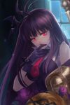  blunt_bangs dress fangs flower gloves gothic_lolita hairband lolita_fashion long_hair looking_at_viewer lowres necktie purple_hair red_eyes sion_(sword_girls) sion_flina solo sword_girls vampire 