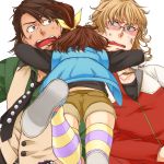 age_difference bad_id barnaby_brooks_jr blonde_hair bow bracelet brown_eyes brown_hair facial_hair father_and_daughter glasses glomp green_eyes hair_bow hitachi hug jacket jewelry kaburagi_kaede kaburagi_t_kotetsu male multiple_boys necklace necktie red_jacket short_hair shorts side_ponytail striped striped_legwear stubble surprised thigh-highs thighhighs tiger_&amp;_bunny vest waistcoat watch wristwatch 