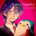  blue_hair bottle character_name green_eyes male mawaru_penguindrum necktie penguin penguin_2-gou smile takakura_shouma 