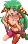  :d feena grandia grandia_i green_eyes green_hair hair_ornament hair_tubes jewelry long_hair low-tied_long_hair necklace oekaki open_mouth single_thighhigh smile solo suteito thighhighs torn_thighhighs white_background 