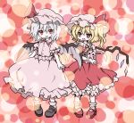  ascot bat_wings blonde_hair blue_hair fang flandre_scarlet hat hat_ribbon highres mari_audio multiple_girls open_mouth red_eyes remilia_scarlet ribbon shirt siblings side_ponytail sisters skirt skirt_set smile stuffed_animal stuffed_bunny stuffed_toy teddy_bear touhou wings 