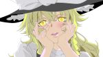  blonde_hair braid derivative_work gasai_yuno hand_on_cheek hands_on_own_cheeks hands_on_own_face hat kirisame_marisa miipo mirai_nikki open_mouth parody side_braid solo touhou witch witch_hat yandere yandere_trance yellow_eyes 