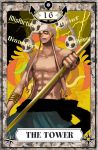  anchor armlet bandana bandanna bangle blonde_hair bracelet earrings electricity enel english igarashi_(wp13) jewelry long_earlobes male mitsudomoe_(shape) one_piece shirtless solo staff tarot text tomoe_(symbol) topless 