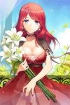  blue_eyes bolero bra breasts choker cleavage cropped_jacket dress earrings flower gilse jewelry large_breasts lily_(flower) lingerie long_hair looking_at_viewer lowres nail_polish panties red_dress red_hair redhead rihanna see-through smile solo sword_girls transparent underwear 