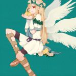  afuro_terumi bike_shorts bird blonde_hair chick flower inazuma_eleven inazuma_eleven_(series) l_hakase long_hair male multiple_wings red_eyes sandals sash smile solo trap tunic very_long_hair wings zeus_(inazuma_eleven) 