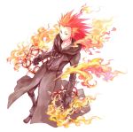  axel boots chakram cloak emonana facial_mark fire gloves green_eyes highres kingdom_hearts male red_hair redhead solo weapon 