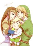  blonde_hair brown_hair earrings grin hat hug jewelry link nintendo pointy_ears princess_zelda saiba_(henrietta) smile the_legend_of_zelda tiara toon_link twilight_princess wind_waker 