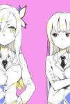  boku_wa_tomodachi_ga_sukunai crossed_arms hand_on_hip itachi_(3dt) kashiwazaki_sena long_hair lowres mikazuki_yozora multiple_girls partially_colored pink_background school_uniform 