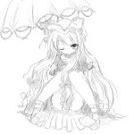  footwear graphite_(medium) hat highres monochrome ribbon sketch socks solo touhou traditional_media tsunogiri umbrella wink yakumo_yukari 