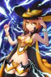  bracelet breasts cape cleavage electricity hat jewelry lowres miniskirt navel necktie panties parfunte pointing short_hair skirt smile solo sword_girls thigh-highs thighhighs underwear wings witch witch_hat yellow_eyes 