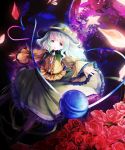  aqua_eyes awa_toka flower green_eyes hat highres komeiji_koishi outstretched_arms petals red_rose rose shirt silver_hair skirt solo spread_arms third_eye touhou 