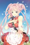  belt braid breasts double_bun dress frills large_breasts long_hair lowres open_mouth outstretched_hand petals pink_eyes pink_hair ruffles sheath solo sword sword_girls twintails weapon wrist_cuffs 