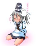  blush bondage closed_eyes hands hat hat_ribbon ichimi japanese_clothes kariginu mononobe_no_futo open_mouth petting ponytail ribbon shirt silver_hair sitting skirt smile solo tied_up touhou translated translation_request 