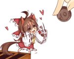  afterimage ahoge animal_ears ascot blush bow box brown_eyes brown_hair cat_ears cat_tail chibi coin donation_box dress fang flapping hair_bow hair_tubes hakurei_reimu heart kemonomimi_mode lowres minigirl motion_lines open_mouth outstretched_arms red_dress sleeves_past_wrists smile solo tail tosura-ayato touhou 