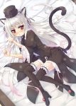  animal_ears asa_(swallowtail) blush cat_ears cat_tail hat high_heels highres lying rozen_maiden shoes solo suigintou tail thigh-highs thighhighs zettai_ryouiki 
