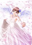  angel_wings copyright_request dress flower halo hands highres jewelry nail_polish necklace petals ring rose smile solo wings yume_robo 