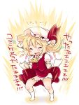  ascot aura bad_id bat_wings blonde_hair bloomers blush chibi child closed_eyes eyes_closed flandre_scarlet footwear hat highres open_mouth powering_up short_hair side_ponytail skirt smile socks solo the_embodiment_of_scarlet_devil touhou translated translation_request vest wings yukiu_kon 