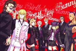  6+boys animal_ears antonio_lopez barnaby_brooks_jr black_legwear boa cat_ears crossdressinging dark_skin dress facial_hair feather_boa fedora formal glasses halloween hat huang_baoling ivan_karelin kaburagi_t_kotetsu karina_lyle keith_goodman leg_slit multiple_boys multiple_girls musukichi nathan_seymour necktie shorts side_slit stubble stuffed_animal stuffed_bunny stuffed_toy suit sunglasses thigh-highs thighhighs tiger_&amp;_bunny vest waistcoat zettai_ryouiki 