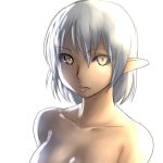  breasts cleavage nude original pointy_ears short_hair silver_hair solo yellow_eyes 