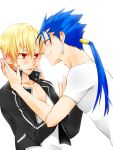  bad_id blonde_hair blue_hair fate/stay_night fate_(series) gilgamesh haine33 haine_(howling) lancer male multiple_boys ponytail red_eyes short_hair type-moon yaoi 