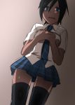  black_hair black_legwear blue_eyes blush kingdom_hearts kingdom_hearts_358/2_days kisw2010 school_uniform short_hair solo thighhighs xion xion_(kingdom_hearts) 