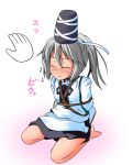  bondage closed_eyes hands hat hat_ribbon ichimi japanese_clothes kariginu mononobe_no_futo ponytail ribbon shirt silver_hair sitting skirt solo tied_up touhou translated translation_request 