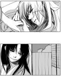  closed_eyes comic couple eyes_closed hand_holding himura_kenshin holding_hands japanese_clothes kamiya_kaoru kimu_(risatoko) long_hair monochrome rurouni_kenshin scar sleeping smile 