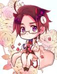  ahoge austria_(hetalia) axis_powers_hetalia blush brown_hair chibi demon_horns demon_tail flower glasses male purple_eyes solo tail violet_eyes 