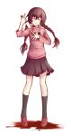  braid brown_hair closed_eyes eyes_closed footwear highres knife madotsuki pas_(paxiti) skirt socks solo sweater transparent_background twin_braids yume_nikki 