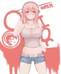  belt blush breasts didi15 headphones large_breasts long_hair midriff navel nitroplus pink_hair shorts solo sonico super_sonico tank_top taut_shirt 