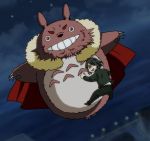  cape eyebrows fate/stay_night fate/zero fate_(series) flying fur_trim kuru_ku parody rider_(fate/zero) smile teeth tonari_no_totoro totoro waver_velvet 