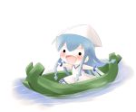  blue_hair blush boat chibi highres ikamusume mini-ikamusume minigirl shinryaku!_ikamusume simple_background solo yume_shokunin 