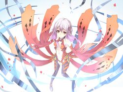  armpits breasts dress guilty_crown navel oukawa_yuu patterned pink_eyes red_eyes smile solo twintails white_hair yuzuriha_inori 