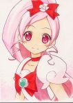  blush_stickers bow bust choker collarbone cure_blossom hair_bow hanasaki_tsubomi head_tilt heartcatch_precure! long_hair looking_at_viewer magical_girl marker_(medium) pink_eyes pink_hair ponytail precure shirohebidou smile solo traditional_media 