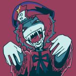  artist_request creepy hat kinakomoti_daisuki miyako_yoshika ofuda open_mouth outstretched_arms saliva sharp_teeth short_hair solo star touhou zombie_pose 