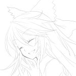  bad_id bow closed_eyes eyes_closed face finger_to_face hair_bow lineart monochrome oxstar reiuji_utsuho smile solo touhou 